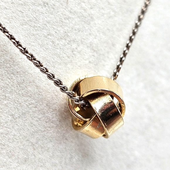 VINTAGE Two Tone Endless Knot Pendant Dainty Necklace Love Knot - Picture 1 of 5